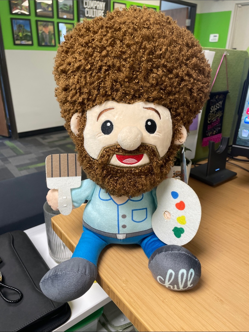 Fiesta Bob Ross Style Plush Doll with Blue Outfit and Brown Hair